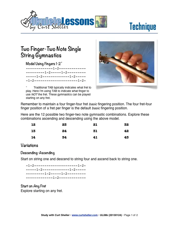 Two Finger-Two Note Basic Single String Fingering Drills for `Ukulele