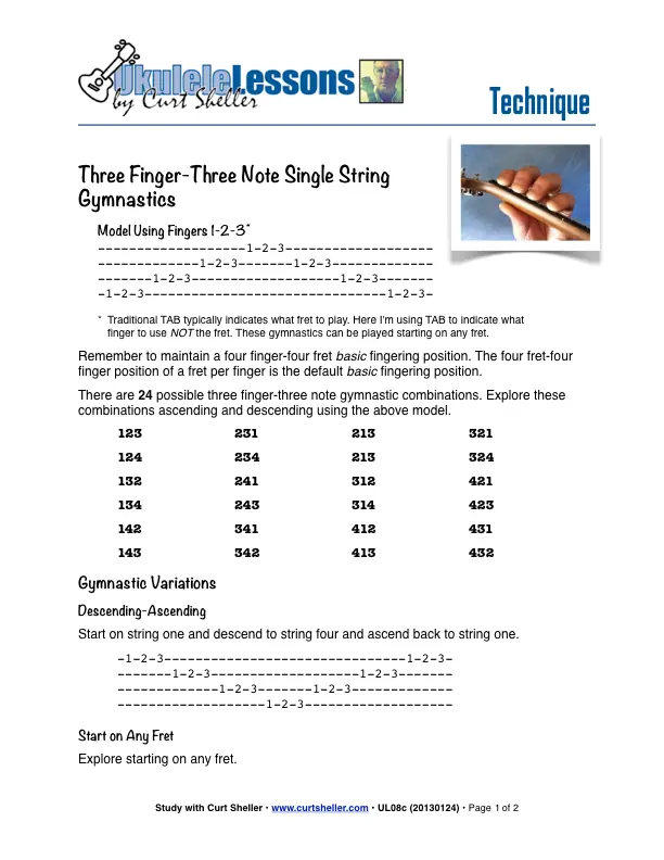 Three Finger-Three Note Basic Single String Fingering Drills for `Ukulele