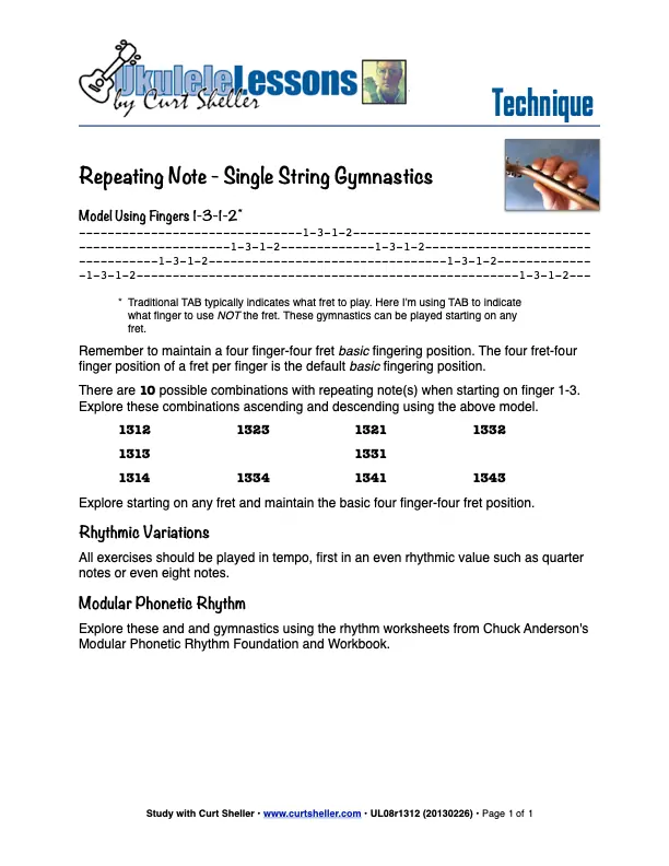 Repeating Note - Four Note, Single String Fingering Drills Starting with Fingers 1-3-1-2