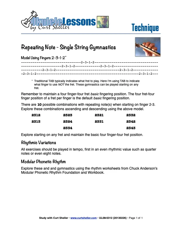 Repeating Note - Four Note, Single String Fingering Drills Starting with Fingers 2-3-1-2
