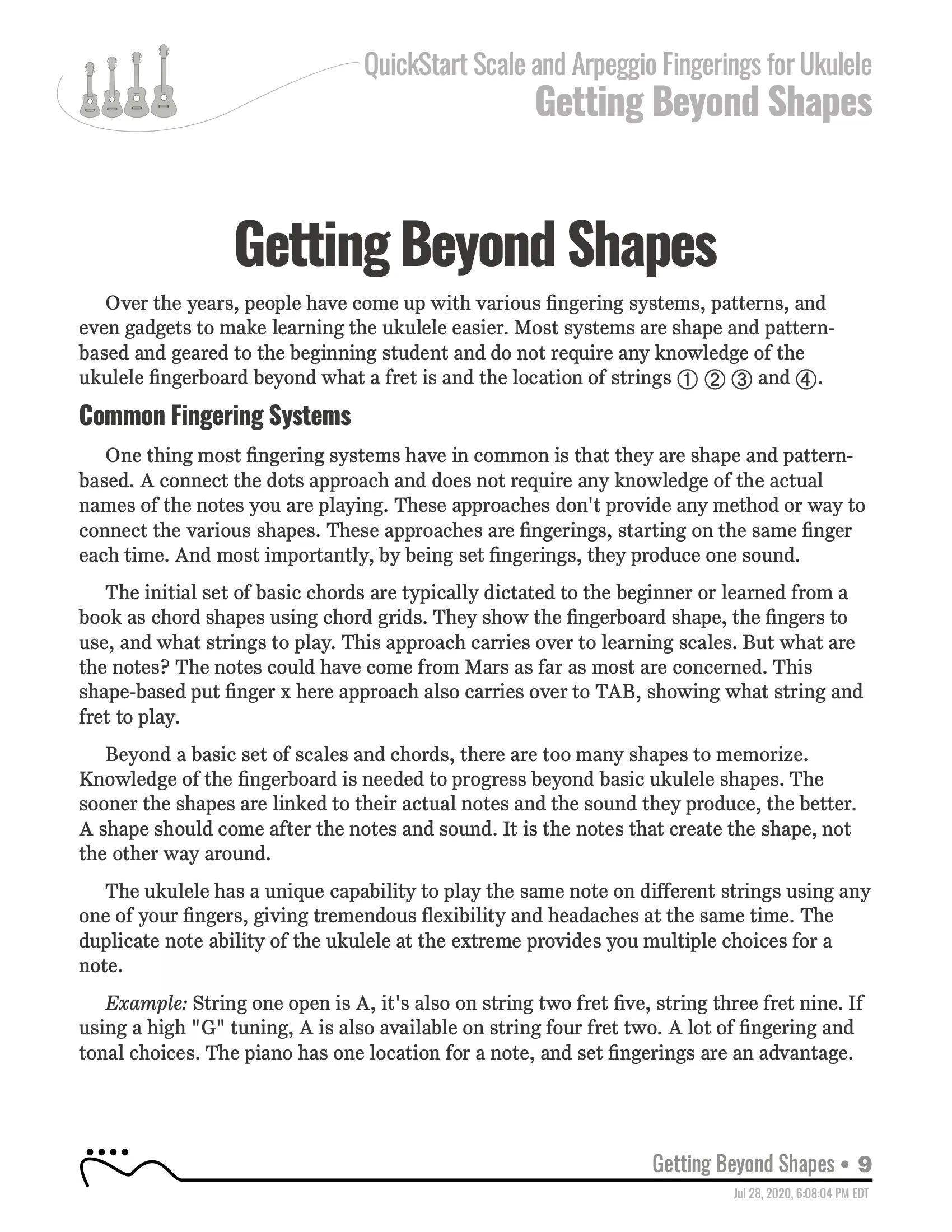 QuickStart Scale and Arpeggio Fingerings for Ukulele, Getting Beyond Shapes