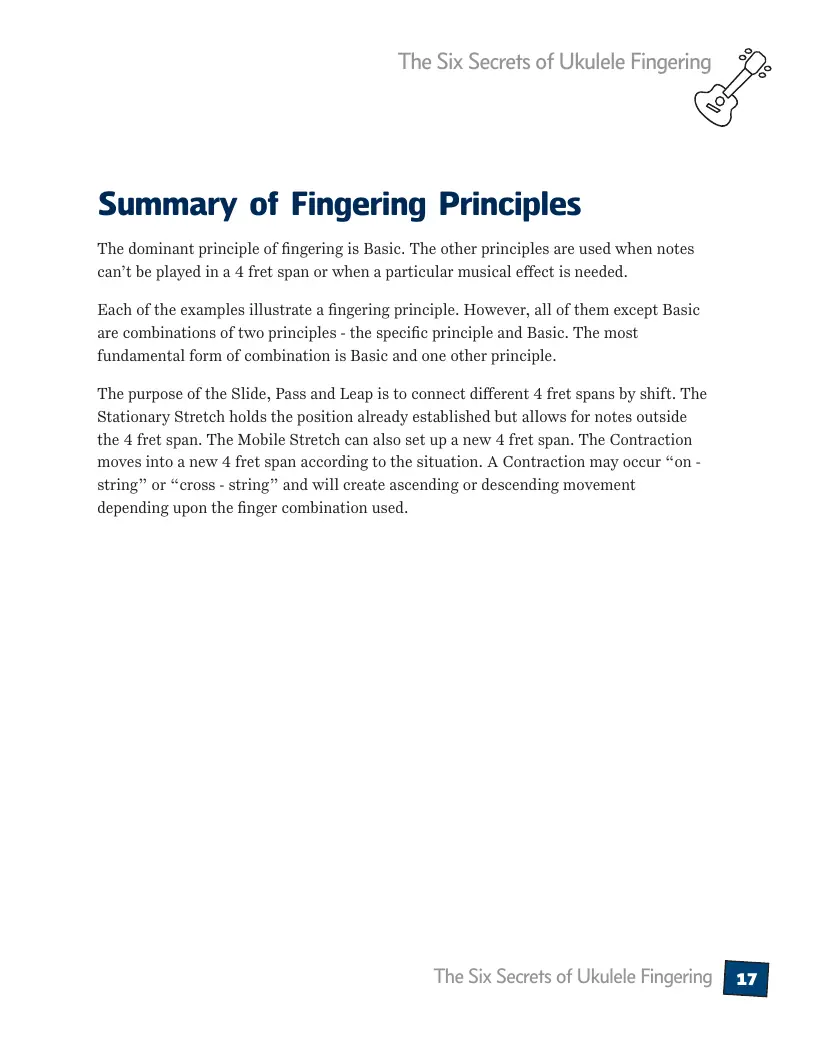 Six Secrets of Ukulele Fingering - Summary of Fingering Principles