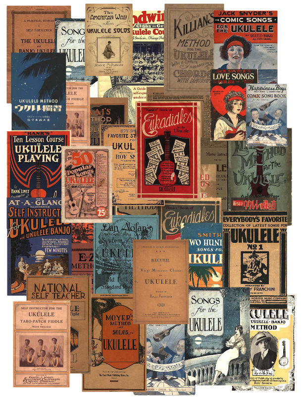 ukulele/historical/montage of book covers